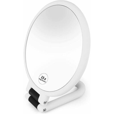PELTOR Miroir De Maquillage Double Face Avec Miroir À Main Avec Grossissement 1 X 15. Miroir De Voyage Professionnel Avec Poignée Pliante Ajustable Blanc - Publicité PELTOR Miroir De Maquillage Double Face Avec Miroir À Main Avec Grossissement 1 X 15. Miroir De Voyage Professionnel Avec Poignée Pliante Ajustable Blanc - Publicité