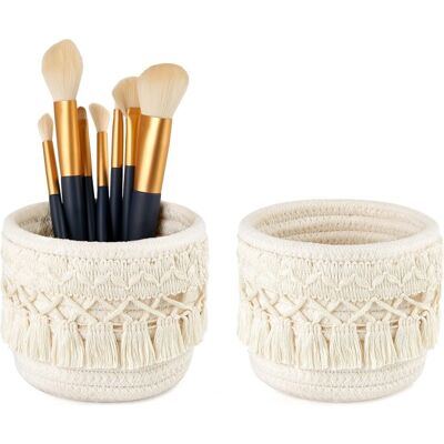 Generic Lot De 2 Mini Paniers De Rangement En Macramé Pour Pinceaux De Maquillage, Boîte De Rangement Pour Pinceaux, Panier De Rangement Rond Tressé - Publicité Generic Lot De 2 Mini Paniers De Rangement En Macramé Pour Pinceaux De Maquillage, Boîte De Rangement Pour Pinceaux, Panier De Rangement Rond Tressé - Publicité