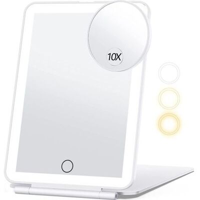 IRISFR Lntyq Miroir De Maquillage De Voyage Avec Grossissement 10x, Miroir De Courtoisie Avec Éclairage 3 Couleurs, Miroir De Maquillage Portable Avec Éclairage (blanc) - Publicité IRISFR Lntyq Miroir De Maquillage De Voyage Avec Grossissement 10x, Miroir De Courtoisie Avec Éclairage 3 Couleurs, Miroir De Maquillage Portable Avec Éclairage (blanc) - Publicité