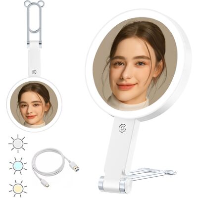BLEOSAN 10x Miroir De Voyage Avec Lumière, Miroir De Maquillage Grossissant Double Face, Miroir De Maquillage Rechargeable Avec Éclairage 3 Couleurs, Écran Tactile À Intensité Variable, Poignée De - Publicité BLEOSAN 10x Miroir De Voyage Avec Lumière, Miroir De Maquillage Grossissant Double Face, Miroir De Maquillage Rechargeable Avec Éclairage 3 Couleurs, Écran Tactile À Intensité Variable, Poignée De - Publicité