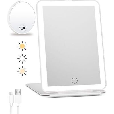 IRISFR Miroir De Maquillage De Voyage Rechargeable Avec Lumières - Grossissant X10, Portable Avec 80 Led, Batterie 2000 Mah, Éclairage 3 Couleurs, Gradation - Publicité IRISFR Miroir De Maquillage De Voyage Rechargeable Avec Lumières - Grossissant X10, Portable Avec 80 Led, Batterie 2000 Mah, Éclairage 3 Couleurs, Gradation - Publicité