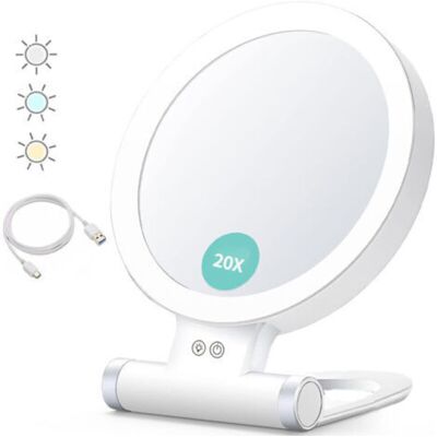Vision Planet Miroir Grossissant Avec Lumière, 20x/1x, Double Face, Miroir De Maquillage Portable, Éclairage 3 Couleurs, Écran Tactile À Intensité Variable - Publicité Vision Planet Miroir Grossissant Avec Lumière, 20x/1x, Double Face, Miroir De Maquillage Portable, Éclairage 3 Couleurs, Écran Tactile À Intensité Variable - Publicité