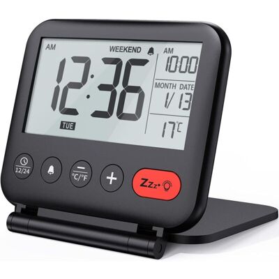 BRINSEA Réveil De Voyage Mini Horloge Numérique Lcd Portable Avec Calendrier Rétroéclairé 12/24h Température Miroir De Maquillage Petite Horloge De Bureau Pliable À Piles (noir)-ensoleillé - Publicité BRINSEA Réveil De Voyage Mini Horloge Numérique Lcd Portable Avec Calendrier Rétroéclairé 12/24h Température Miroir De Maquillage Petite Horloge De Bureau Pliable À Piles (noir)-ensoleillé - Publicité