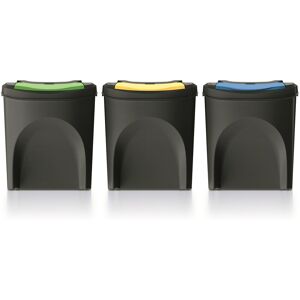 Keden - Lot de 3 poubelles sortibox 100% plastique recyclé, noir, 75L