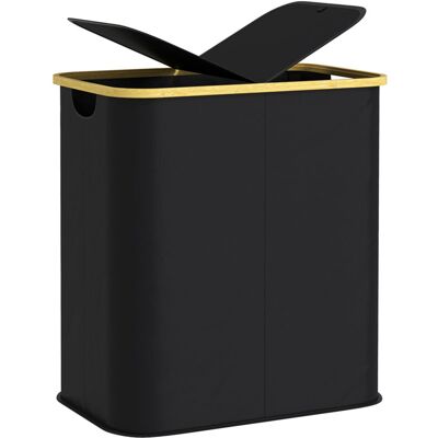 BRINSEA Panier À Linge Double Pliable 80 L Corbeille À Linge Sale Avec Couvercle, Poignées Rainurées, Noir - Publicité BRINSEA Panier À Linge Double Pliable 80 L Corbeille À Linge Sale Avec Couvercle, Poignées Rainurées, Noir - Publicité
