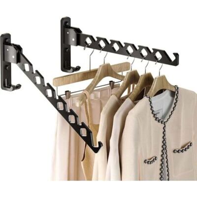 ABYSSE Porte-manteau Mural Rétractable Et Pliable En Aluminium Noir, Gain De Place Pour Buanderie Et Chambre À Coucher, Lot De 2 - Publicité ABYSSE Porte-manteau Mural Rétractable Et Pliable En Aluminium Noir, Gain De Place Pour Buanderie Et Chambre À Coucher, Lot De 2 - Publicité