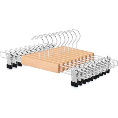 GRASSLIN Lot De 10 Cintre Bois,pince Antidérapante,crochet 360°,accessoire Placard,pour Pantalon Jupe - Publicité GRASSLIN Lot De 10 Cintre Bois,pince Antidérapante,crochet 360°,accessoire Placard,pour Pantalon Jupe - Publicité