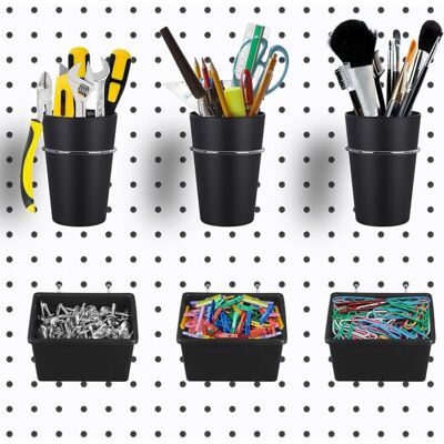 OEM Lot De 6 Bacs En Panneau Perforé Avec Crochets, Assortiment De Crochets Pour Panneau Perforé, Crochets Pour Porte-gobelet Pour Organiser Les Accessoires, Le Rangement, Le Bureau, L'Atelier, Le Garage, - Publicité OEM Lot De 6 Bacs En Panneau Perforé Avec Crochets, Assortiment De Crochets Pour Panneau Perforé, Crochets Pour Porte-gobelet Pour Organiser Les Accessoires, Le Rangement, Le Bureau, L'Atelier, Le Garage, - Publicité