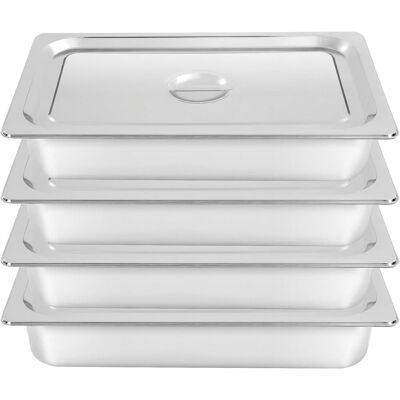 GRASSLIN Lot De 4 Bacs Gastronormes, Acier Inoxydable, Couvercle Inclus, Empilable, 9 Litres, Usage Professionnel Et Domestique - Publicité GRASSLIN Lot De 4 Bacs Gastronormes, Acier Inoxydable, Couvercle Inclus, Empilable, 9 Litres, Usage Professionnel Et Domestique - Publicité