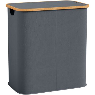 FLAMMKRAFT Panier À Linge Double Pliable 80 L, Corbeille À Linge Sale Avec Couvercle, Poignées Rainurées Grises, Rangement Pliable Pour Salle De Bain. Publicité FLAMMKRAFT Panier À Linge Double Pliable 80 L, Corbeille À Linge Sale Avec Couvercle, Poignées Rainurées Grises, Rangement Pliable Pour Salle De Bain. Publicité