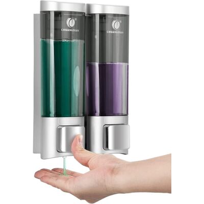 GRASSLIN Double Distributeur De Savon 200 Ml Pour Salle De Bain, Fixation Murale - Gel Douche, Shampoing Et Conditionneur - Conteneur Pour Vaisselle Et Détergent De Cuisine - Distributeur De Savon Liquide Pour - Publicité GRASSLIN Double Distributeur De Savon 200 Ml Pour Salle De Bain, Fixation Murale - Gel Douche, Shampoing Et Conditionneur - Conteneur Pour Vaisselle Et Détergent De Cuisine - Distributeur De Savon Liquide Pour - Publicité