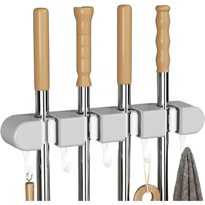 GRASSLIN 1 Support Balai Mural, 4 Clips Et 5 Crochets, Sans Perçage, Abs Et Silicone, Pour Cuisine, Garage, Jardin - Publicité GRASSLIN 1 Support Balai Mural, 4 Clips Et 5 Crochets, Sans Perçage, Abs Et Silicone, Pour Cuisine, Garage, Jardin - Publicité