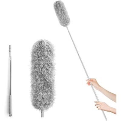 ABYSSE Plumeau Télescopique Extensible Jusqu'à 250 Cm, Garniture Amovible En Microfibre, Manche En Acier Inoxydable, Gris - Publicité ABYSSE Plumeau Télescopique Extensible Jusqu'à 250 Cm, Garniture Amovible En Microfibre, Manche En Acier Inoxydable, Gris - Publicité