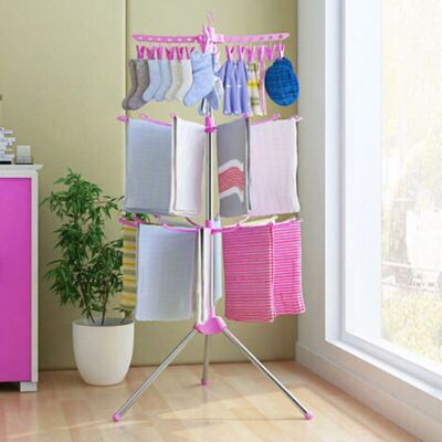 BRINSEA Portant À Vêtements Pliable À 3 Niveaux Avec Cintres, Rose - Publicité BRINSEA Portant À Vêtements Pliable À 3 Niveaux Avec Cintres, Rose - Publicité