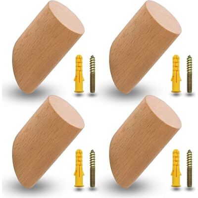 MOXIE Lot De 4 Patères En Hêtre, Patères En Bois, Crochets, Crochets Muraux Avec 4 Vis Et Tubes D'Expansion Pour Bureau, Cuisine, Maison, Vêtements (6 Cm) - Publicité MOXIE Lot De 4 Patères En Hêtre, Patères En Bois, Crochets, Crochets Muraux Avec 4 Vis Et Tubes D'Expansion Pour Bureau, Cuisine, Maison, Vêtements (6 Cm) - Publicité