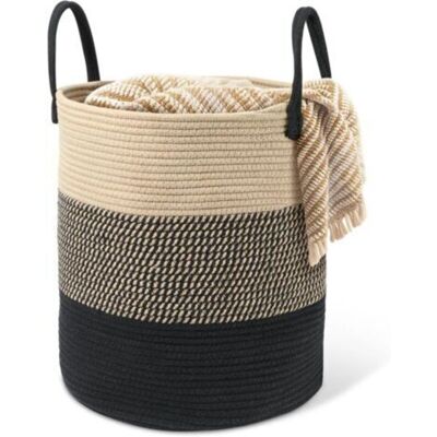 URSUS Panier À Linge Tressé En Coton - 45 L - Avec Anse - Panier À Linge Tressé - Panier De Rangement Pour Chambre D'Enfant, Salle De Bain - 35 X 40 Cm - Beige Et Noir - Publicité URSUS Panier À Linge Tressé En Coton - 45 L - Avec Anse - Panier À Linge Tressé - Panier De Rangement Pour Chambre D'Enfant, Salle De Bain - 35 X 40 Cm - Beige Et Noir - Publicité