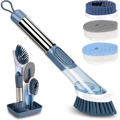 GRASSLIN 1 Brosse Vaisselle, Distributeur Liquide, 4 Têtes Remplaçables, Manche Antidérapant, Rangement Cuisine - Publicité GRASSLIN 1 Brosse Vaisselle, Distributeur Liquide, 4 Têtes Remplaçables, Manche Antidérapant, Rangement Cuisine - Publicité
