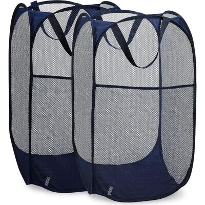 Vision Panier À Linge Pliable En Maille Avec Large Ouverture Et Poche Latérale – Respirant, Robuste Et Peu Encombrant Pour Le Rangement Des Vêtements. (bleu Lot De 2) - Publicité Vision Panier À Linge Pliable En Maille Avec Large Ouverture Et Poche Latérale – Respirant, Robuste Et Peu Encombrant Pour Le Rangement Des Vêtements. (bleu Lot De 2) - Publicité