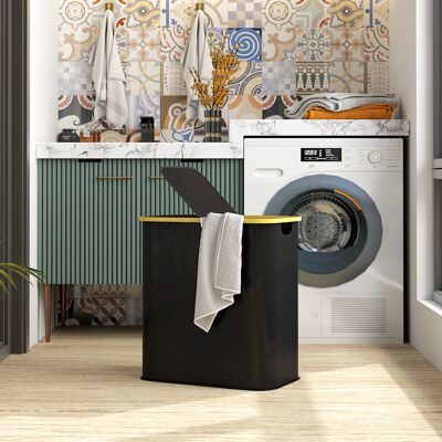 OEM Panier À Linge Double Pliable 80 L Corbeille À Linge Sale Avec Couvercle, Poignées Rainurées, Noir - Publicité OEM Panier À Linge Double Pliable 80 L Corbeille À Linge Sale Avec Couvercle, Poignées Rainurées, Noir - Publicité