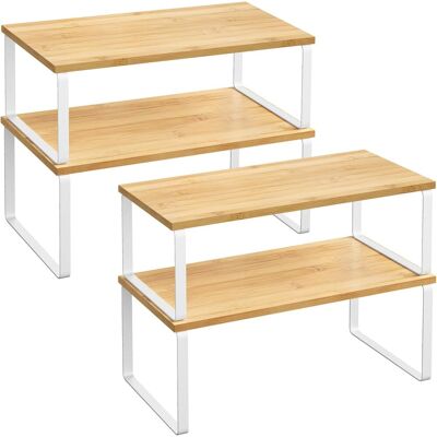 GRASSLIN Lot De 4 Étagère, Empilable, Extensible, Métal, Bois D'Ingénierie, Cuisine, Placard - Publicité GRASSLIN Lot De 4 Étagère, Empilable, Extensible, Métal, Bois D'Ingénierie, Cuisine, Placard - Publicité