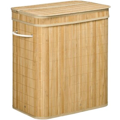 SCORPIO Panier À Linge En Bambou Avec Couvercle Et Poignées Capacité 90 Litres Avec 2 Sections Et Un Sac Amovible En Tissu - 54,2 X 35,2 X 59,5 Cm - Publicité SCORPIO Panier À Linge En Bambou Avec Couvercle Et Poignées Capacité 90 Litres Avec 2 Sections Et Un Sac Amovible En Tissu - 54,2 X 35,2 X 59,5 Cm - Publicité