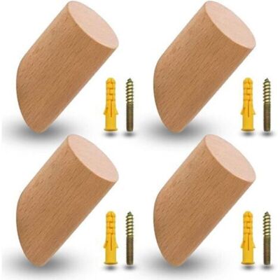 URSUS Lot De 4 Patères En Hêtre, Patères En Bois, Crochets, Crochets Muraux Avec 4 Vis Et Tubes D'Expansion Pour Bureau, Cuisine, Maison, Vêtements (6 Cm) - Publicité URSUS Lot De 4 Patères En Hêtre, Patères En Bois, Crochets, Crochets Muraux Avec 4 Vis Et Tubes D'Expansion Pour Bureau, Cuisine, Maison, Vêtements (6 Cm) - Publicité