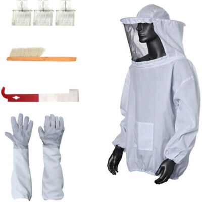 URSUS Ensemble D'Outils D'Apiculture 7 Pièces, Manteau Blanc Anti-abeilles, Gants D'Apiculture, Grattoir, Brosse À Abeilles - Publicité URSUS Ensemble D'Outils D'Apiculture 7 Pièces, Manteau Blanc Anti-abeilles, Gants D'Apiculture, Grattoir, Brosse À Abeilles - Publicité