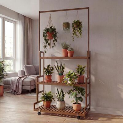 MENDLER Étagére À Plantes En Bambou Hwc-q33, Étagére En Escalier Pour Fleurs, Tige Avec 3 Tablettes Et Roule - Publicité MENDLER Étagére À Plantes En Bambou Hwc-q33, Étagére En Escalier Pour Fleurs, Tige Avec 3 Tablettes Et Roule - Publicité