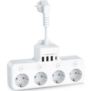 Ulisem8 En 1 Multiprise Usb 4 Prises Avec 4 Ports Usb Chargeur De Voyage (5v/3a,5v/2.4a) Multi Prise Multiple Electrique 3680w 16a Avec 4 Interrupteur Individuel Multiple Pour Maison, Bureau-blanc - Publicité Ulisem8 En 1 Multiprise Usb 4 Prises Avec 4 Ports Usb Chargeur De Voyage (5v/3a,5v/2.4a) Multi Prise Multiple Electrique 3680w 16a Avec 4 Interrupteur Individuel Multiple Pour Maison, Bureau-blanc - Publicité
