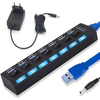 ABYSSE Hub Usb 3.0 À 7 Ports : Répartiteur Usb 3.0 Avec Interrupteur D'Alimentation À Led Pour Ordinateur Portable, Disque Dur Mobile, Pc Et Autres Appareils Usb (bloc D'Alimentation Usb Et Ue) - Publicité ABYSSE Hub Usb 3.0 À 7 Ports : Répartiteur Usb 3.0 Avec Interrupteur D'Alimentation À Led Pour Ordinateur Portable, Disque Dur Mobile, Pc Et Autres Appareils Usb (bloc D'Alimentation Usb Et Ue) - Publicité