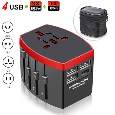 MOXIE Adaptateur Voyage Universel, International Prise Universelle Avec 4 Usb, 4 En 1 Chargeur Usb Pour Usa Uk Australie Japon Italie Chine, Prise Monde Applicable À 224 Pays Ou Régions, Noire - Publicité MOXIE Adaptateur Voyage Universel, International Prise Universelle Avec 4 Usb, 4 En 1 Chargeur Usb Pour Usa Uk Australie Japon Italie Chine, Prise Monde Applicable À 224 Pays Ou Régions, Noire - Publicité