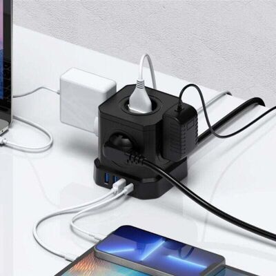 OEM Multiprise Cube 9-en-1 Avec Usb, 5 Prises Avec 4 Ports Usb, Prise Avec Interrupteur, Parasurtenseur Avec Interrupteur Et Cable 2m, Rallonge Multiprise 4000w, Noir-crezuo - Publicité OEM Multiprise Cube 9-en-1 Avec Usb, 5 Prises Avec 4 Ports Usb, Prise Avec Interrupteur, Parasurtenseur Avec Interrupteur Et Cable 2m, Rallonge Multiprise 4000w, Noir-crezuo - Publicité