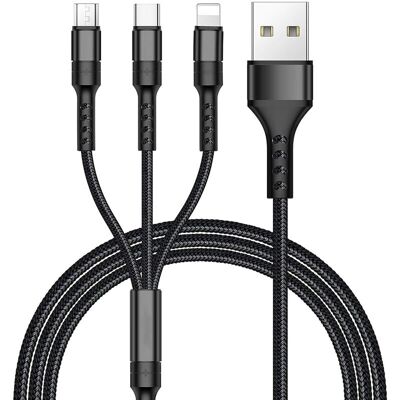 MOXIE Aougo – Câble Multi Usb 3 En 1 Nylon Tressé – Connecteurs Micro Usb Et Type C – Charge Simultanée Jusqu'à 5v/2a – Longueur 1.2m (noir) - Publicité MOXIE Aougo – Câble Multi Usb 3 En 1 Nylon Tressé – Connecteurs Micro Usb Et Type C – Charge Simultanée Jusqu'à 5v/2a – Longueur 1.2m (noir) - Publicité