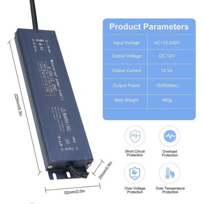FLAMMKRAFT Adaptateur Secteur Étanche Ip67 Pour Circuit Intégré Led, Transformateur, Alimentation Ac 110v-220v Vers Dc 12v 150w - Publicité FLAMMKRAFT Adaptateur Secteur Étanche Ip67 Pour Circuit Intégré Led, Transformateur, Alimentation Ac 110v-220v Vers Dc 12v 150w - Publicité