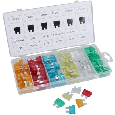 Oem– Coffret 120 Fusibles 5-30 A – 20 Pcs Par Intensité – Codés Par Couleur Pour Identification Rapide – Boîte De Rangement Compartimentée - Publicité Oem– Coffret 120 Fusibles 5-30 A – 20 Pcs Par Intensité – Codés Par Couleur Pour Identification Rapide – Boîte De Rangement Compartimentée - Publicité