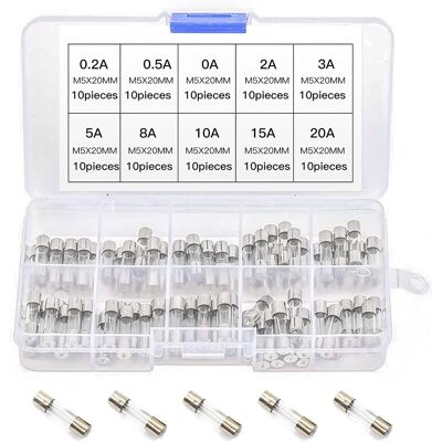ALVIOR Fusible En Verre - 5 X 20 Mm - 100 Pièces Assorties 0,2 A À 20 A - Boîte De Rangement - Publicité ALVIOR Fusible En Verre - 5 X 20 Mm - 100 Pièces Assorties 0,2 A À 20 A - Boîte De Rangement - Publicité