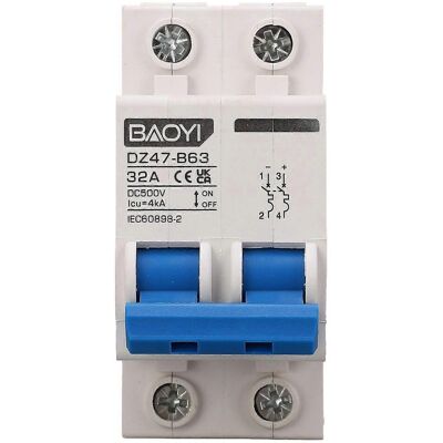 MIXHOME Disjoncteur Bipolaire Type B, Pouvoir De Coupure De 4000 A, Disjoncteur Basse Tension Pour Systèmes Photovoltaïques, 500 V Cc, 32 A - Publicité MIXHOME Disjoncteur Bipolaire Type B, Pouvoir De Coupure De 4000 A, Disjoncteur Basse Tension Pour Systèmes Photovoltaïques, 500 V Cc, 32 A - Publicité