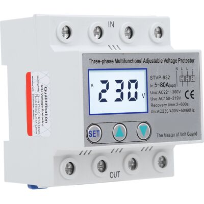 LBVIE Protecteur De Tension Réglable Triphasé Lcd Multifonctionnel À Réarmement Automatique Stvp-932 230 V 400 V Ca (63 A) - Publicité LBVIE Protecteur De Tension Réglable Triphasé Lcd Multifonctionnel À Réarmement Automatique Stvp-932 230 V 400 V Ca (63 A) - Publicité