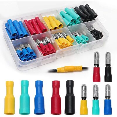 Scotch 100 Pièces Cosse Câble Électrique, Mâle Et Femelle Connecteurs Bullet Kit, Isolées Cosse Electrique Cylindriques (16-14 Awg) - Publicité Scotch 100 Pièces Cosse Câble Électrique, Mâle Et Femelle Connecteurs Bullet Kit, Isolées Cosse Electrique Cylindriques (16-14 Awg) - Publicité