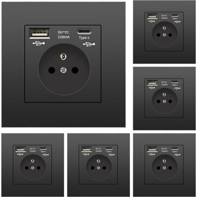 OEM Lot De 6 Prises Murales Avec Usb Et Type-c, 5 V 2,1 A, Prise Usb Encastrée Standard Ue, Multiprise Française, 110-250 V (noir)-dou - Publicité OEM Lot De 6 Prises Murales Avec Usb Et Type-c, 5 V 2,1 A, Prise Usb Encastrée Standard Ue, Multiprise Française, 110-250 V (noir)-dou - Publicité