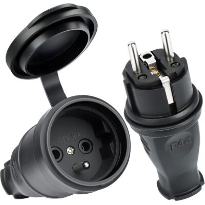 Generic 2pcs Kit Schuko Fiche + Prise Femelle, Étanche Ip44, 250v 16a Fiche Électrique En Caoutchouc Broche, Fiche D'Alimentation De Contact De Protection - Publicité Generic 2pcs Kit Schuko Fiche + Prise Femelle, Étanche Ip44, 250v 16a Fiche Électrique En Caoutchouc Broche, Fiche D'Alimentation De Contact De Protection - Publicité
