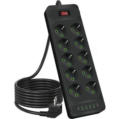 ABYSSE Multiprise 10 Prises 2500 W Avec Interrupteur, Rallonge De 1,8 M, Pour Smartphones Et Tablettes, Noir - Publicité ABYSSE Multiprise 10 Prises 2500 W Avec Interrupteur, Rallonge De 1,8 M, Pour Smartphones Et Tablettes, Noir - Publicité