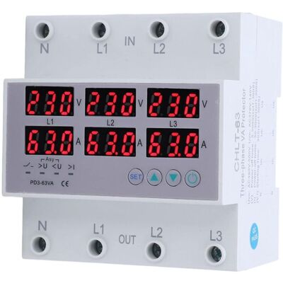 OEM Jeffergarden Voltmètre À Rail Din Triphasé Ampèremètre Protecteur De Surintensité De Surtension Automatique Ac 390‑500v 63a-dou - Publicité OEM Jeffergarden Voltmètre À Rail Din Triphasé Ampèremètre Protecteur De Surintensité De Surtension Automatique Ac 390‑500v 63a-dou - Publicité
