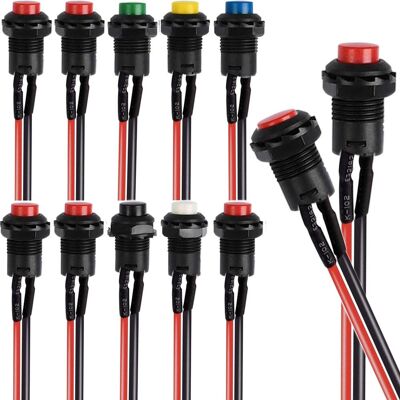 OEM Interrupteur Bouton-poussoir Rond 10pcs 12mm - Spst Auto-verrouillage, Verrouillage, 6 Couleurs, Fils Pré-soudés, 12v - Publicité OEM Interrupteur Bouton-poussoir Rond 10pcs 12mm - Spst Auto-verrouillage, Verrouillage, 6 Couleurs, Fils Pré-soudés, 12v - Publicité