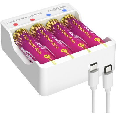 Ansmann Pure Power - 4 Piles Rechargeables Aa Et Module De Charge - Publicité Ansmann Pure Power - 4 Piles Rechargeables Aa Et Module De Charge - Publicité