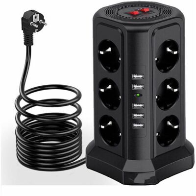 ABYSSE Tour Multiprise Parafoudre Et Surtension, Multiprise Electrique Avec 5 Ports Usb Et 12 Prises, Multiprise Avec Et 3 Interrupteurs, Noir-autres - Publicité ABYSSE Tour Multiprise Parafoudre Et Surtension, Multiprise Electrique Avec 5 Ports Usb Et 12 Prises, Multiprise Avec Et 3 Interrupteurs, Noir-autres - Publicité