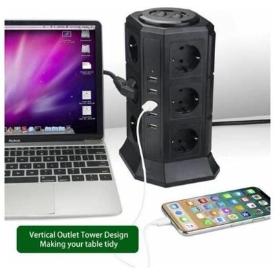 OEM Tour Multiprise Parasurtenseur Parafoudre 12 Prises Avec 5 Usb 4,5a Ports Bleosan - Cordon De 2m - Noir-dou - Publicité OEM Tour Multiprise Parasurtenseur Parafoudre 12 Prises Avec 5 Usb 4,5a Ports Bleosan - Cordon De 2m - Noir-dou - Publicité