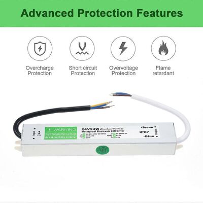 FLAMMKRAFT Alimentation Led Étanche Ip67, Transformateur Adaptateur Secteur 90-250 V Ca Vers 24 V Cc, 24 W, Courant Continu - Publicité FLAMMKRAFT Alimentation Led Étanche Ip67, Transformateur Adaptateur Secteur 90-250 V Ca Vers 24 V Cc, 24 W, Courant Continu - Publicité