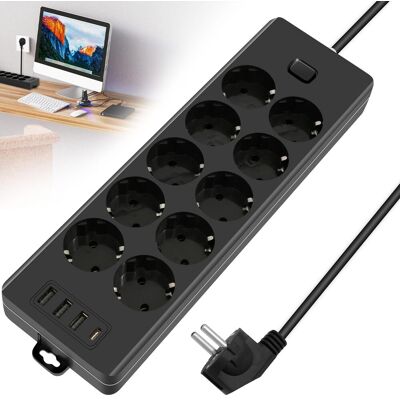 OEM Multiprise 10 Prises + 2 Usb-c + 2 Usb-a, 2 M, 2000 W/16 A, 1050 J, Protection Surtension, Interrupteur – Idéale Maison, École, Bureau - Publicité OEM Multiprise 10 Prises + 2 Usb-c + 2 Usb-a, 2 M, 2000 W/16 A, 1050 J, Protection Surtension, Interrupteur – Idéale Maison, École, Bureau - Publicité