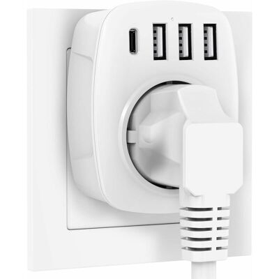 SANS MARQUE Prise Usb, Prises Avec 3 Chargeurs Usb (2,4 A) Et 1 Port De Type C (3 A), Adaptateur De Prise 5 En 1, Adaptateur De Prise Murale (blanc) - Publicité SANS MARQUE Prise Usb, Prises Avec 3 Chargeurs Usb (2,4 A) Et 1 Port De Type C (3 A), Adaptateur De Prise 5 En 1, Adaptateur De Prise Murale (blanc) - Publicité
